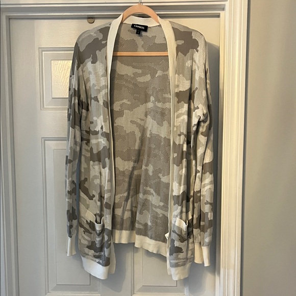 Express Sweaters - Camo Open Front Cardigan